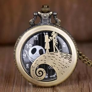 Nightmare Before Christmas Pocket Watch NEW Antique Bronze Jack and Sally